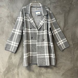 Anne Klein Gray& White Plaid Jacket with Royal Buttons NWT